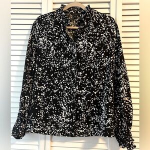 Halogen Blouse size S black with white speckled design.